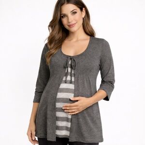 Thyme Maternity long sleeve striped grey long sleeve top women's size Small